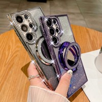 Nouvelle arrivée, étui en strass électro-plaqué brillant, support magnétique protecteur pour Samsung Galaxy S26 Ultra S25+ A57 A34