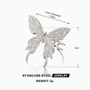 Vente en gros de bijoux en acier inoxydable plaqué or 18 carats, papillon animal massif et imposant, ajustable pour femme, pour cadeau de fête - Product Image 6