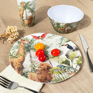 Großhandel Tropischer Regenwald Tiermuster Melamin Platzteller für Zuhause Küche Restaurant Servieren von Salat Obst Tischgeschirr - Product Image 3