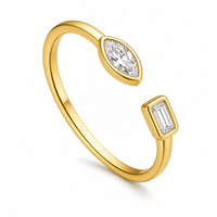 Bague de fiançailles tendance en argent sterling 925 plaqué or, zircon baguette superposé, cadeau de fête pour femme, fournisseur en gros de bijoux fins