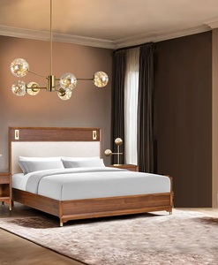 Mid-Century Modern <strong>Beautiful</strong> 1pc Eastern King Size <strong>Bed</strong> Walnut Solid Wood Upholstered <strong>Bed</strong> - Product Image 1