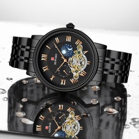 Montre mécanique automatique pour homme, style phase de lune, cadran blanc, boîtier en or rose, bracelet en acier