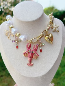 Stylish Ocean Theme <strong>Lobster</strong> Pendant Necklace Cross Starfish Coral Love Charm Decorated Fashion <strong>Jewelry</strong> Party Gift Accessory - Product Image 3