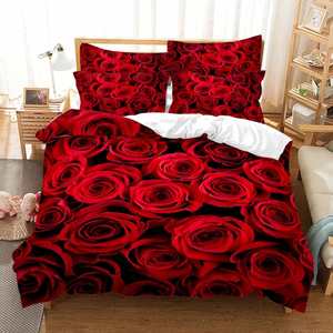 Parure de lit 3 pièces en polyester biologique imprimée en 3D, prête à être expédiée pour usage domestique - Drap, taie d'oreiller et housse de couette inspirés du mariage - Product Image 1