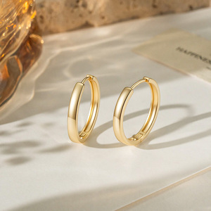 Pendientes de Aro Chapados en Oro de 14k, Diseño Redondo Simple, Joyería de Moda para Mujer - Product Image 3