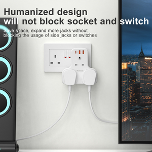Wontravel 3 Way UK Outlet Wall Plug Adapter 3 Prong T Shaped Wall Expansion Socket with PD 20W - Product Image 4