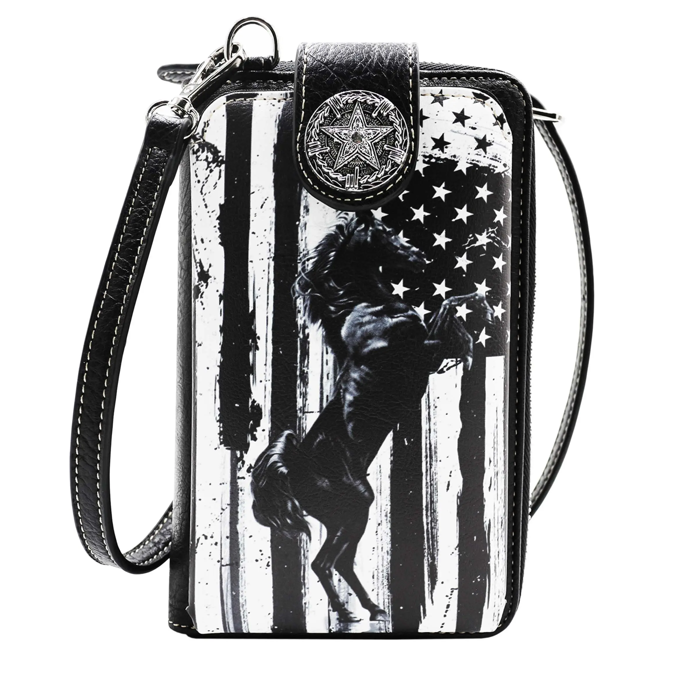 Sac à bandoulière personnalisé en cuir pour femme, sac de téléphone à la mode avec drapeau américain, sac de téléphone portable pour femme
