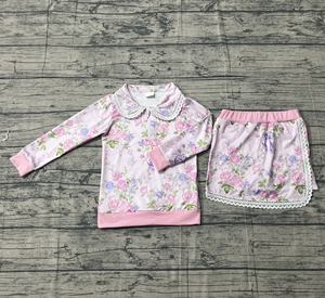 Conjuntos de Ropa de 2 Piezas para Niñas Pequeñas, Estilo Casual, Primavera-Otoño, Estampado Floral, Camiseta, Falda y Pantalones Cortos, Transpirables - Product Image 6