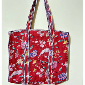 Sac fourre-tout matelassé en coton personnalisé indien de qualité supérieure, imprimé floral, sac de marché, sac à bandoulière, prix de gros - Product Image 1
