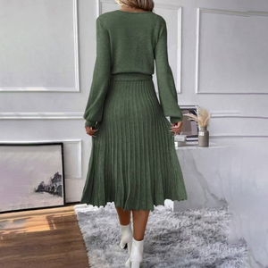 Nuovo abito Casual a vita alta a maniche lunghe con ampia fornitura di ODM per abiti da donna in <span class=keywords><strong>lana</strong></span> autunnale - Product Image 4