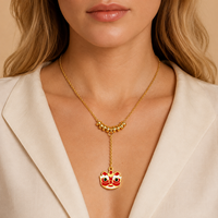 Collier pendentif masque de danse du lion chinois en acier inoxydable 304 couleur or 18 carats rouge blanc noir