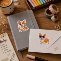 Kişiselleştirilmiş Logolu Sevimli Corgi Köpek Çıkartmaları Su Geçirmez Kesim Yapışkanlı Etiketler Çocuklar İçin Küçük İşletmeler Evcil Hayvan Malzemeleri Rulo Baskı