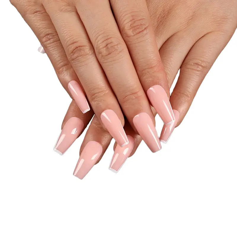 24 pièces d'ongles réutilisables avec logo personnalisé de haute qualité, stock d'ongles à presser Classic France Nude Coffin