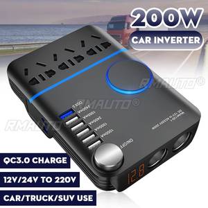 Inversor de Corriente para Auto de 200W, Convertidor de Voltaje DC 12V/24V a AC220V, Cargador Rápido USB QC3.0, Inversor de Voltaje para Auto con 5 Puertos USB - Product Image 1