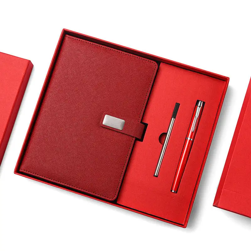 Business Gift Set Custom Logo Premium PU Leather cover A5 A6 Notebook with Rollerball pen for Promotional and Gifts