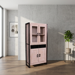 Meuble de salon en bois de style industriel avec portes en verre et tiroirs de rangement, design moderne pour l'ameublement de la maison - Product Image 3