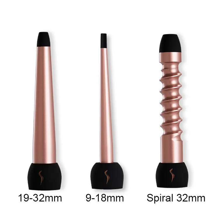 3 in 1 Rose Gold Hair Curling Wand Set with LCD Display Automatic Curling 3 Interchangeable Barrels Hair Curler for Hotels