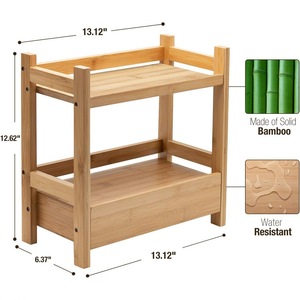Bamboo Desktop Storage Rack 2 Tier With Drawer Bathroom Organizer Multi Layer Solid Wood <b>Shelf</b> For <b>Bath</b> Vanity - Product Image 3