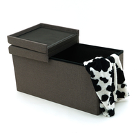 Grand pouf de rangement pliable en lin pour chambre à coucher, avec fonction repose-pieds et boîte de rangement