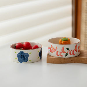 Bols en céramique peints à la main, décor floral sous glaçure, pour servir la nourriture à la maison - Product Image 2