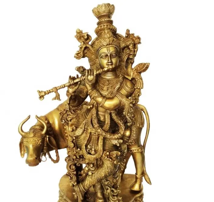 Statue de Lord Krishna en laiton pour la décoration de la maison et du Temple en métal fini antique fait à la main Krishna Murti