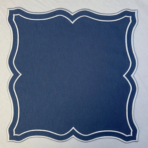 Custom Embroidered Logo 100% French Cotton Linen Placemat Handmade Scalloped Edge <strong>Napkins</strong> for <strong>Weddings</strong> Hotels Wholesaling - Product Image 3