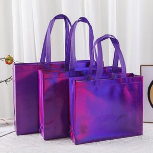 กระเป๋าหิ้วผ้า Non Woven ขนาดกลาง X57 สกรีนโลโก้ได้ตามต้องการ  แบบรีไซเคิลเคลือบเมทัลลิก ดีไซน์ทันสมัย พร้อมส่ง กระเป๋าช้อปปิ้งสะพายไหล่ - Product Image 3
