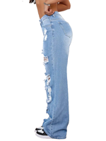 YUANBOFEI Jeans personnalisés de haute qualité, vintage, délavés et déchirés, coupe large, denim déchiré, ajusté mais pas serré, pour femmes