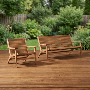 Ensemble de chaises longues d'extérieur en teck massif, 2 pièces, canapé à lattes avec fauteuils - Product Image 3