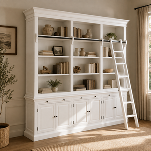 Librería Victoriana Blanca de Madera de Caoba con Estantes en Forma de Escalera y Almacenamiento con Compartimentos, Mueble Independiente para Sala de Estar - Product Image 1