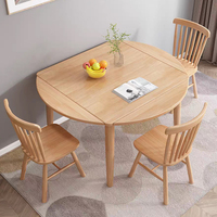 Table Ronde Pliante Scandinave Simple en Bois Massif, Petite Table Carrée pour la Maison et le Restaurant, Table et Chaises en Bois Naturel