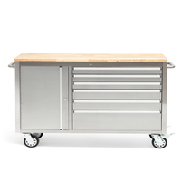 Promotion : Chariot à outils robuste en acier inoxydable de 48 pouces avec 6 tiroirs, dessus en bois et roues