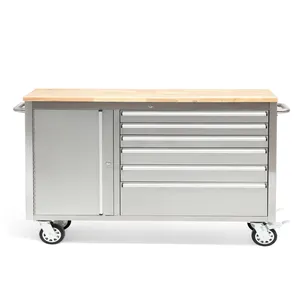 Hot <strong>Sale</strong> 48 Inch 6 Drawer Stainless Steel Rolling <strong>Tool</strong> Cabinet <strong>Tool</strong> <strong>Chest</strong> on Wheels Wood Top Heavy Duty Toolbox Trolley - Product Image 2