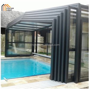 Cubierta retráctil automática moderna <span class=keywords><strong>para</strong></span> piscina, carcasa impermeable deslizante abierta <span class=keywords><strong>para</strong></span> villas al aire libre, techo inclinado plano Tropical - Product Image 2