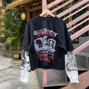 Hip Hop Baumwolle Doppels chicht Waffel Boxy Crop Custom Plain Overs ize Dtg Druck Thermal Langarm Street Wear T-Shirt für Männer - Product Image 4