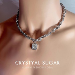 Hiphop Style Unisex Stainless Steel Chain square cubic zirconia CZ Pendant Choker Necklace bulk wholesale - Product Image 3