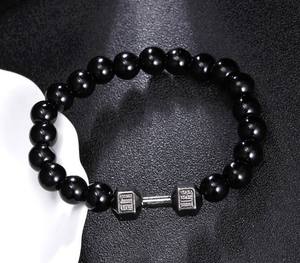 Pulsera con mancuernas de piedra de lava volcánica negra Natural, Pulseras de cuentas mate negras para mujeres y hombres, Pulseras de joyería con barra de Fitness - Product Image 4