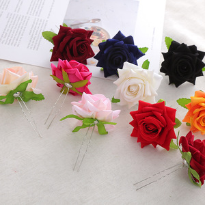 7cm Large Rose Flower Hairpin Velvet <strong>Hair</strong> Clip Accessories U Shape <strong>Pin</strong> Party <strong>Wedding</strong> Leafy Bridal <strong>Hair</strong> Piece <strong>for</strong> Women Girls - Product Image 3