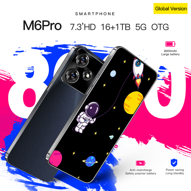 M6 Pro Telepon Hemat 3G 4G 5G 7.3 Inch 8000mahi 16GB 1TB Ponsel Pintar Layar Lebar Cepat Isi Daya Harga Terjangkau Grosir OEM HD