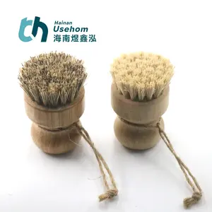 Щетка для мытья посуды из натуральных волокон с резиновой деревянной ручкой