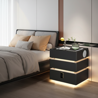 Table de chevet intelligente de luxe en bois contemporaine à 3 tiroirs avec serrure USB à empreinte digitale pour chambre à coucher et appartement