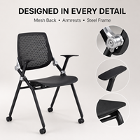 Chaise de formation pliable avec assise large, dossier perforé respirant, articulation en nylon et acier, ergonomique, pivotante, pour bureau à domicile et usage commercial