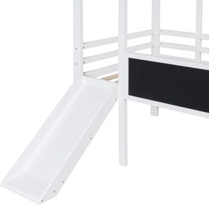 Cama alta doble moderna con tobogán para dormitorio de niños y niñas, altura ajustable, ecológica, cómoda, estilo casa, <span class=keywords><strong>pizarra</strong></span>, luz - Product Image 2