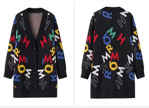 <span class=keywords><strong>Cardigan</strong></span> da Donna alla Moda di Lunghezza Media con Stampa Jacquard, Bottoni e Motivi Trendy - Product Image 5