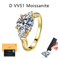 Bague en Moissanite couleur D 2 carats, argent sterling S925, taille brillant rond, Moissanite VVS1, bague de mariage pour femme, vente en gros d'usine.