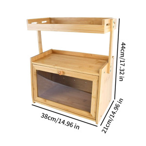 Boîte à pain en bambou à double étage avec porte en verre pour le rangement du pain et des épices dans la cuisine - Product Image 4