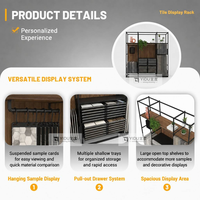 Présentoir modulaire coulissant pour échantillons de carreaux et pierres avec barre de suspension pour échantillons, supports coulissants pour dalles et tiroir de rangement