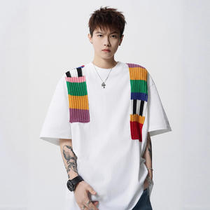 Camiseta de Manga Corta Transpirable Vintage con Cuentas Tejidas de Arcoíris, Diseño Moderno, para Hombre, Estilo Americano, Holgada, para Parejas - Product Image 6