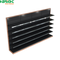 Étagères de supermarché en acier noir Highbright avec cadre en bois, étagères gondoles durables pour épicerie