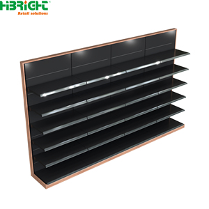 Étagères de supermarché en acier noir Highbright avec cadre en bois, étagères gondoles durables pour épicerie - Product Image 1